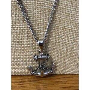 INOX Anchor Necklace Stainless Steel 23" Chain + Pendant Silver Tone